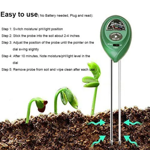 1x Soil PH Tester | Water Moisture 3 in 1 Test Meter Kit | For Garden Plant Testing