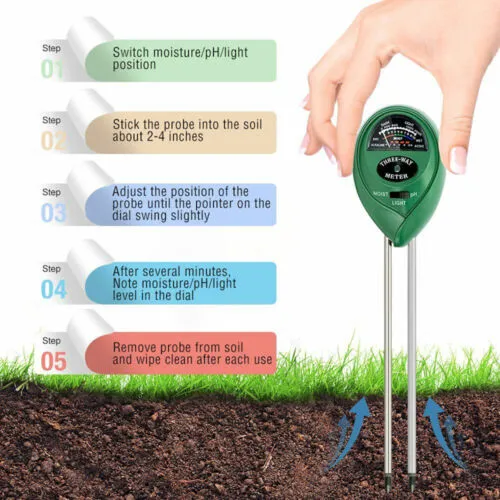 1x Soil pH Tester | Water Moisture 3-in-1 Test Meter Kit | For Garden Plant Testing