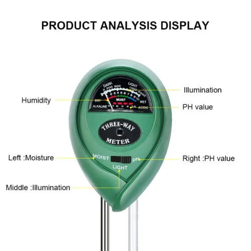 1x Soil pH Tester | Water Moisture 3-in-1 Test Meter Kit | For Garden Plant Testing