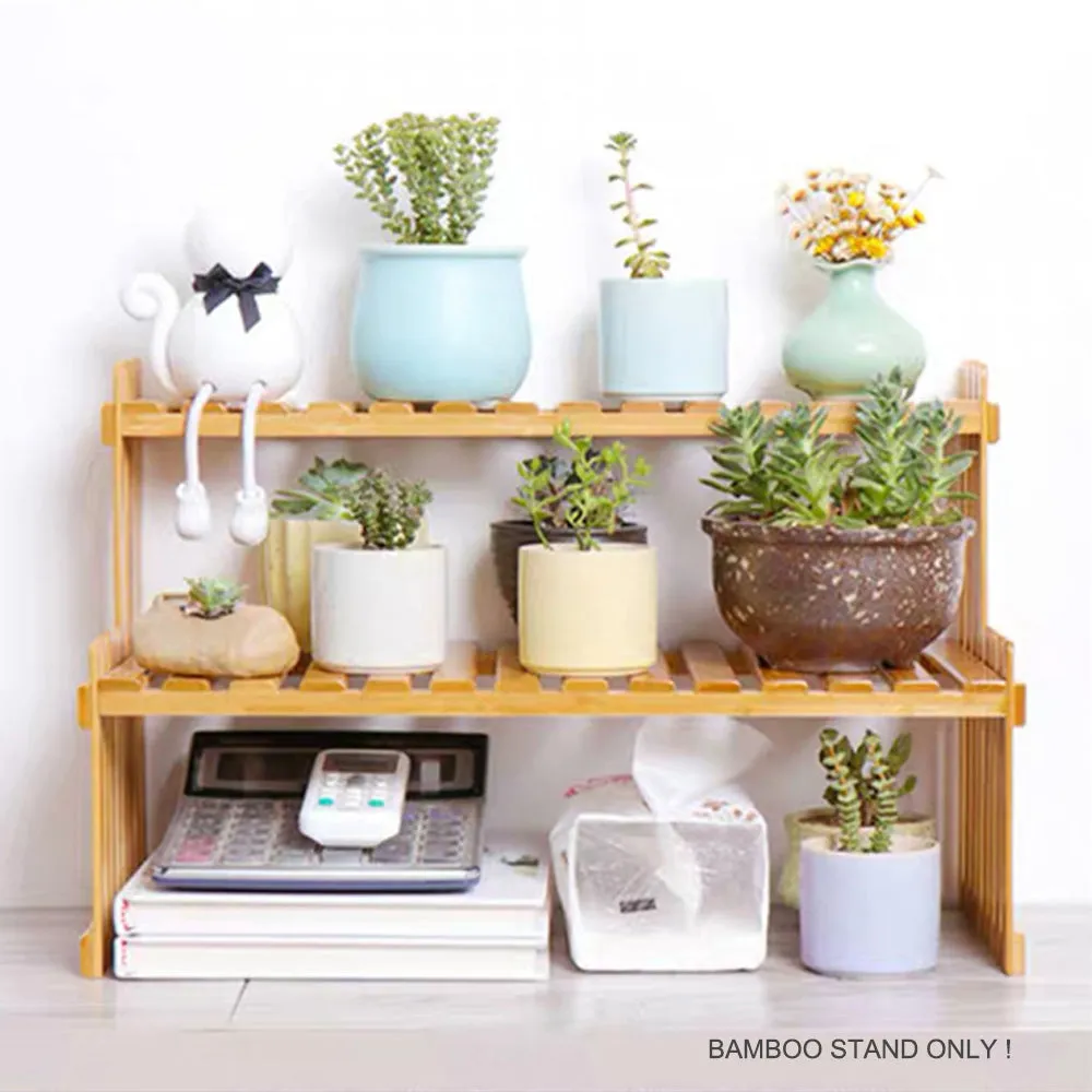 2-Tier Bamboo Plant Stand | Flower Pot Rack | Garden Shelves | Indoor Outdoor Patio
