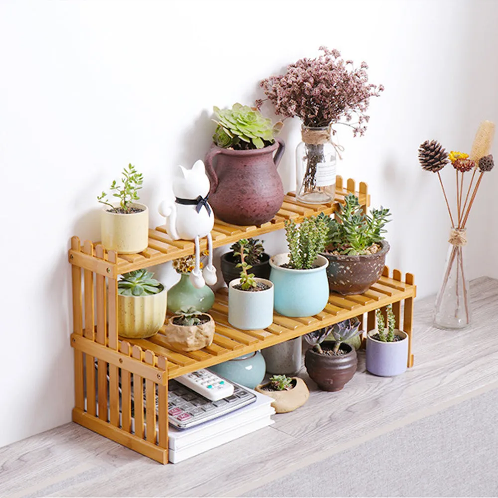 2-Tier Bamboo Plant Stand | Flower Pot Rack | Garden Shelves | Indoor Outdoor Patio
