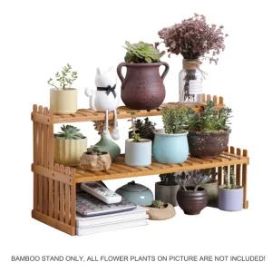 2-Tier Bamboo Plant Stand | Flower Pot Rack | Garden Shelves | Indoor Outdoor Patio
