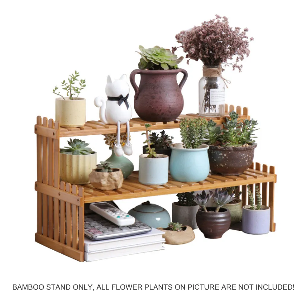 2-Tier Bamboo Plant Stand | Flower Pot Rack | Garden Shelves | Indoor Outdoor Patio