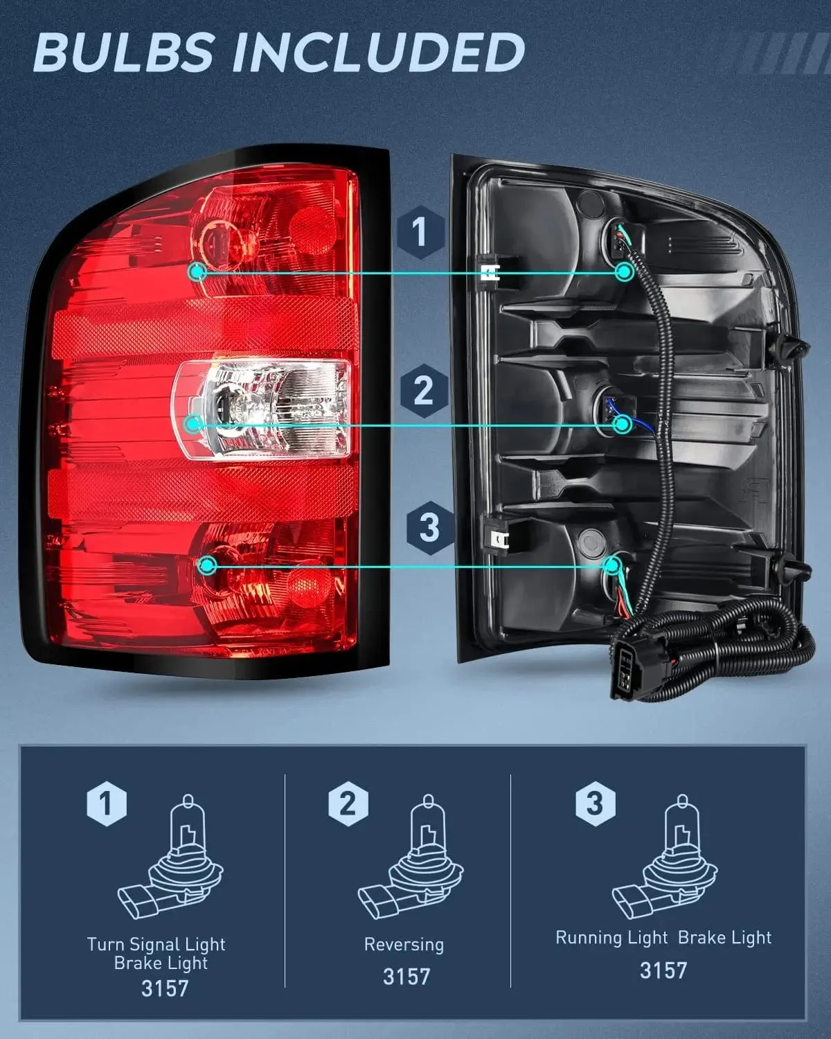 2007-2014 Chevy Silverado 1500 2500HD 3500HD 2007-2013 GMC Sierra 3500HD Tail light Assembly Rear Lamp w/Bulbs and Harness Driver Side