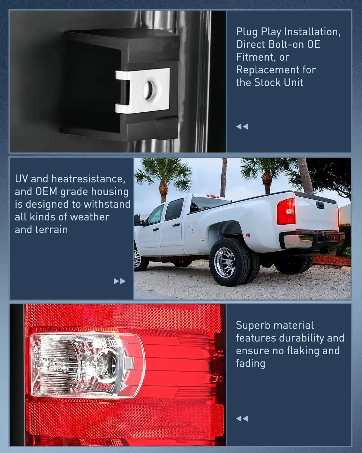 2007-2014 Chevy Silverado 1500 2500HD 3500HD 2007-2013 GMC Sierra 3500HD Tail light Assembly Rear Lamp w/Bulbs and Harness Driver Side