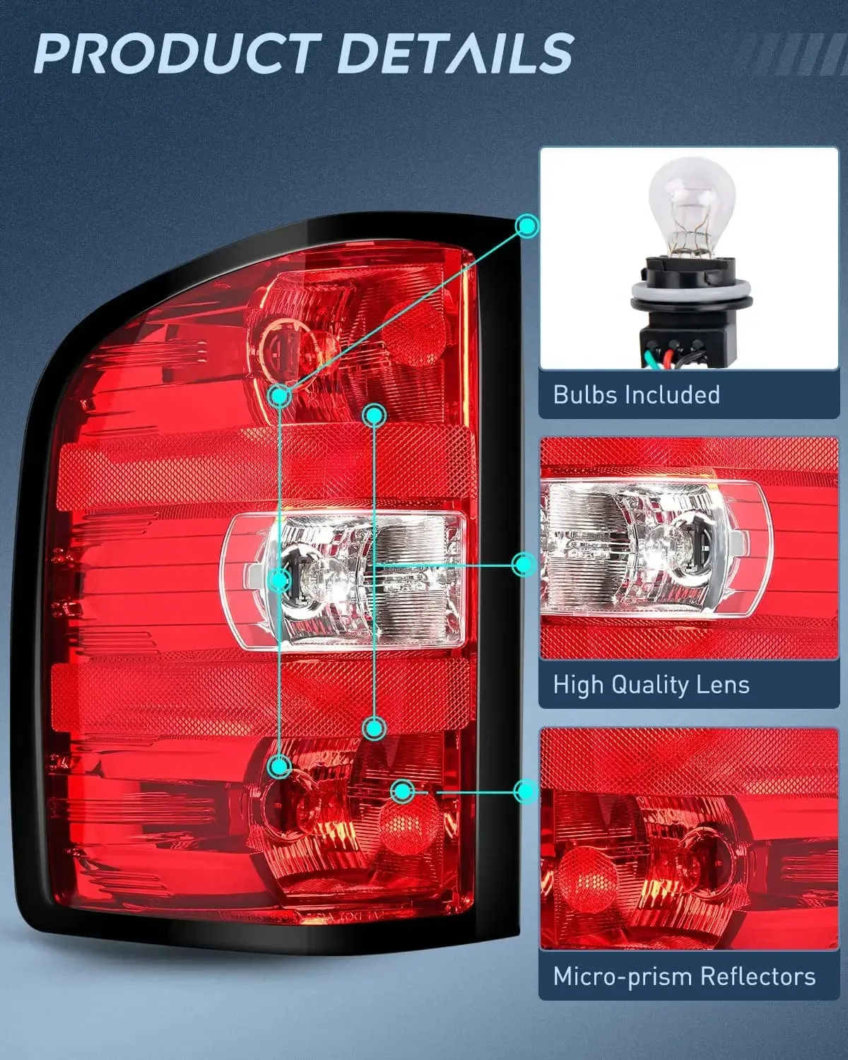 2007-2014 Chevy Silverado 1500 2500HD 3500HD 2007-2013 GMC Sierra 3500HD Tail light Assembly Rear Lamp w/Bulbs and Harness Driver Side