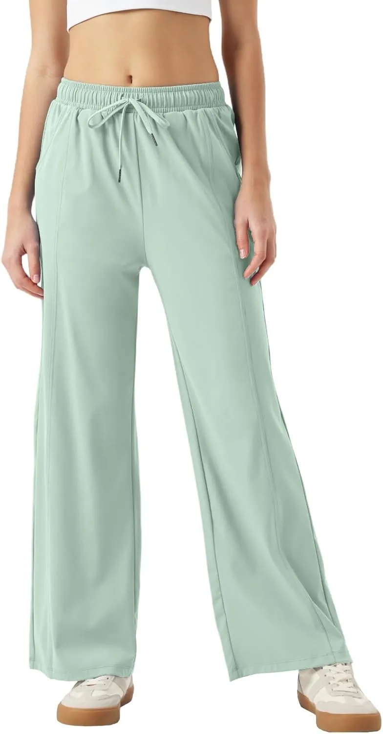 26"/28"/30" Inseam Womens Summer Pants Cool Thin Petite Sweatpants Wide Leg Elastic Waist Loose Lightweight with Pocket UPF50