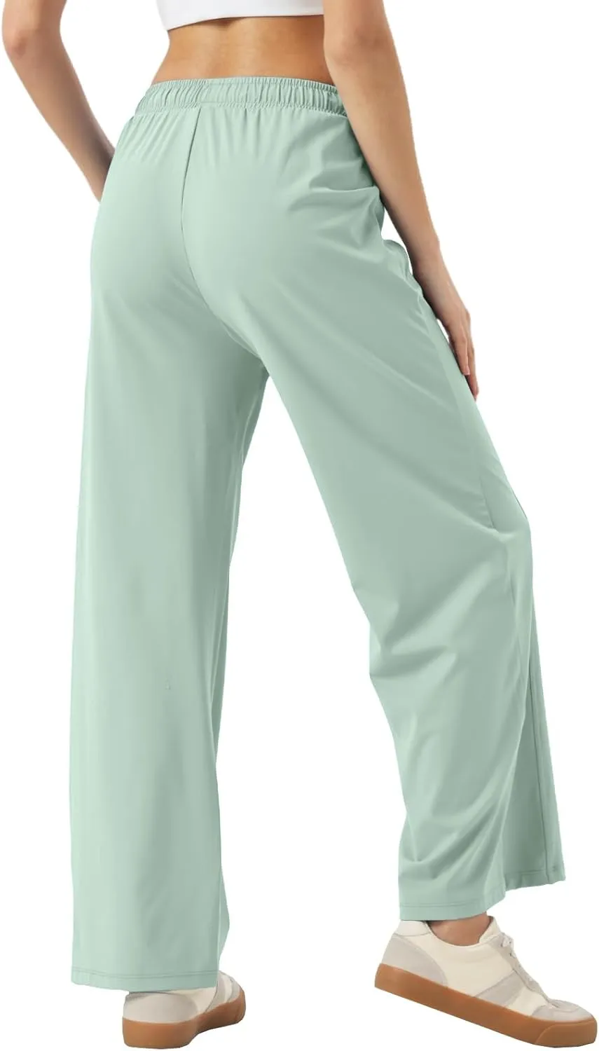 26"/28"/30" Inseam Womens Summer Pants Cool Thin Petite Sweatpants Wide Leg Elastic Waist Loose Lightweight with Pocket UPF50