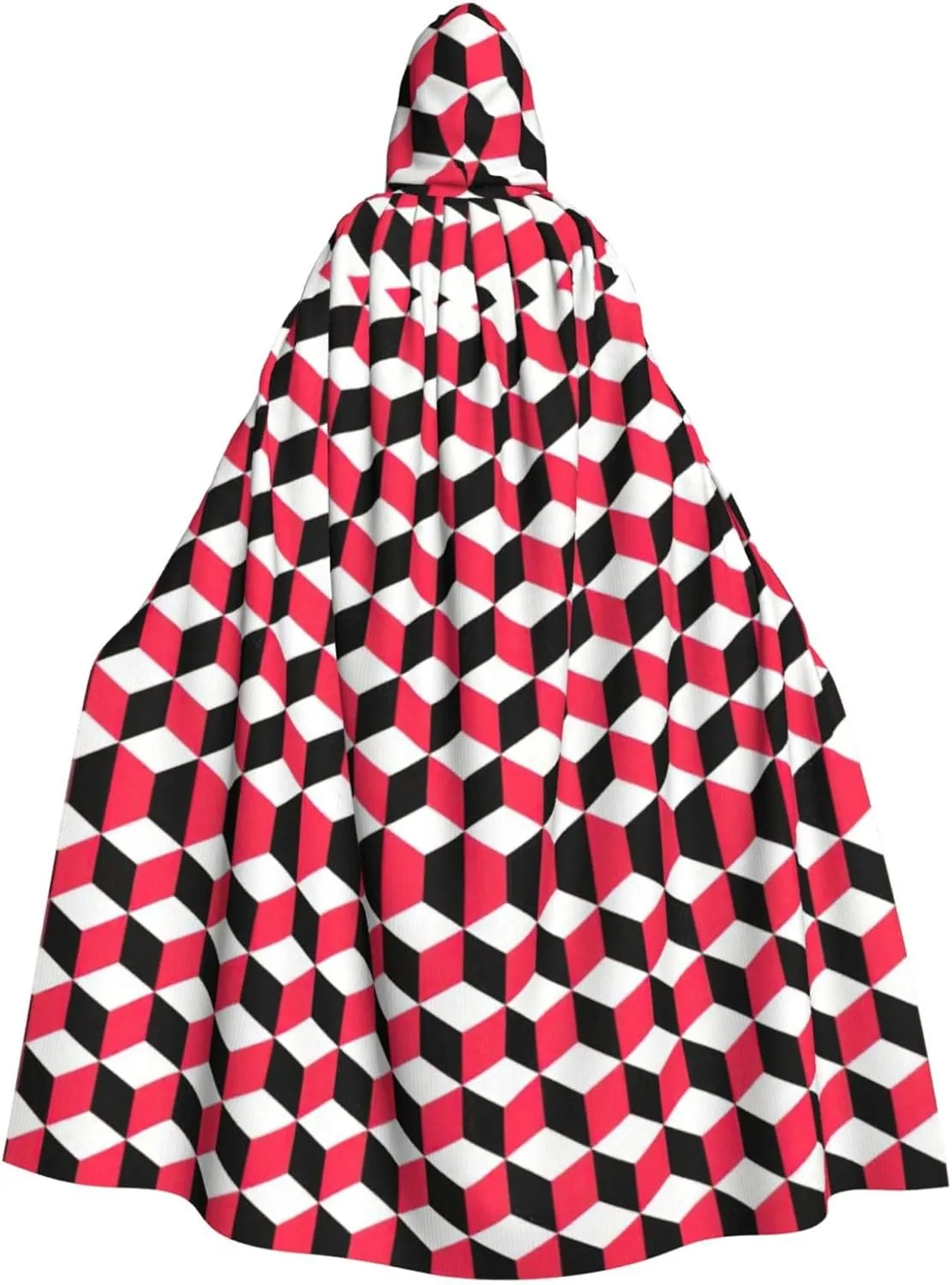 3d Red Checkered Print Long Cape Unisex Cloak With Hood Halloween Costume Cloak Adult Vampire Witch Cape