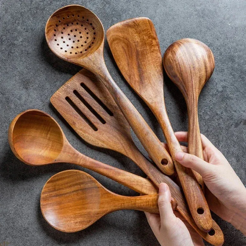 6 / 7 / 8 Piece Non Stick Kitchen Utensil Set With Wooden Handles