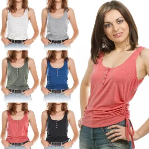 6 Pack Women's Sleeveless Tops Womens Tank Tops Casual Summer Loose Fit T Shirts 2025 Fashion Drawstring Sleeveless Clothes U Neck Loose Button Ladies' Crew Neck Shirts