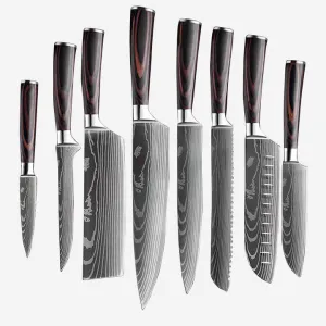 8 Inch 3Cr13 Stainless Steel Kitchen Knife Set, Laser Cut Santoku Slicing Knifeطقم سكاكين مطبخ 8 بوصة 3Cr13 من الفولاذ المقاوم للصدأ ، أداة سانتوكو لتقطيع شرائح بالليزر