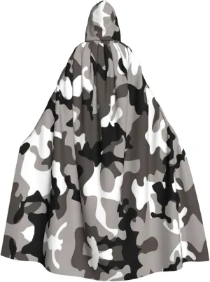 Ack Grey White Camo Print Long Cape Unisex Cloak With Hood Halloween Costume Cloak Adult Vampire Witch Cape