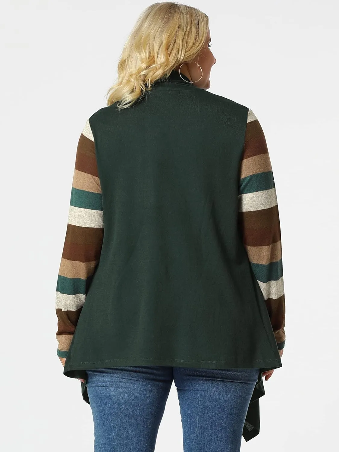 Agnes Orinda Women's Plus Size Cardigan Duster Open Front Long Sleeve Lightweight Stripe Splicing Long Cardigans