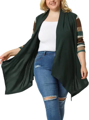 Agnes Orinda Women's Plus Size Cardigan Duster Open Front Long Sleeve Lightweight Stripe Splicing Long Cardigans