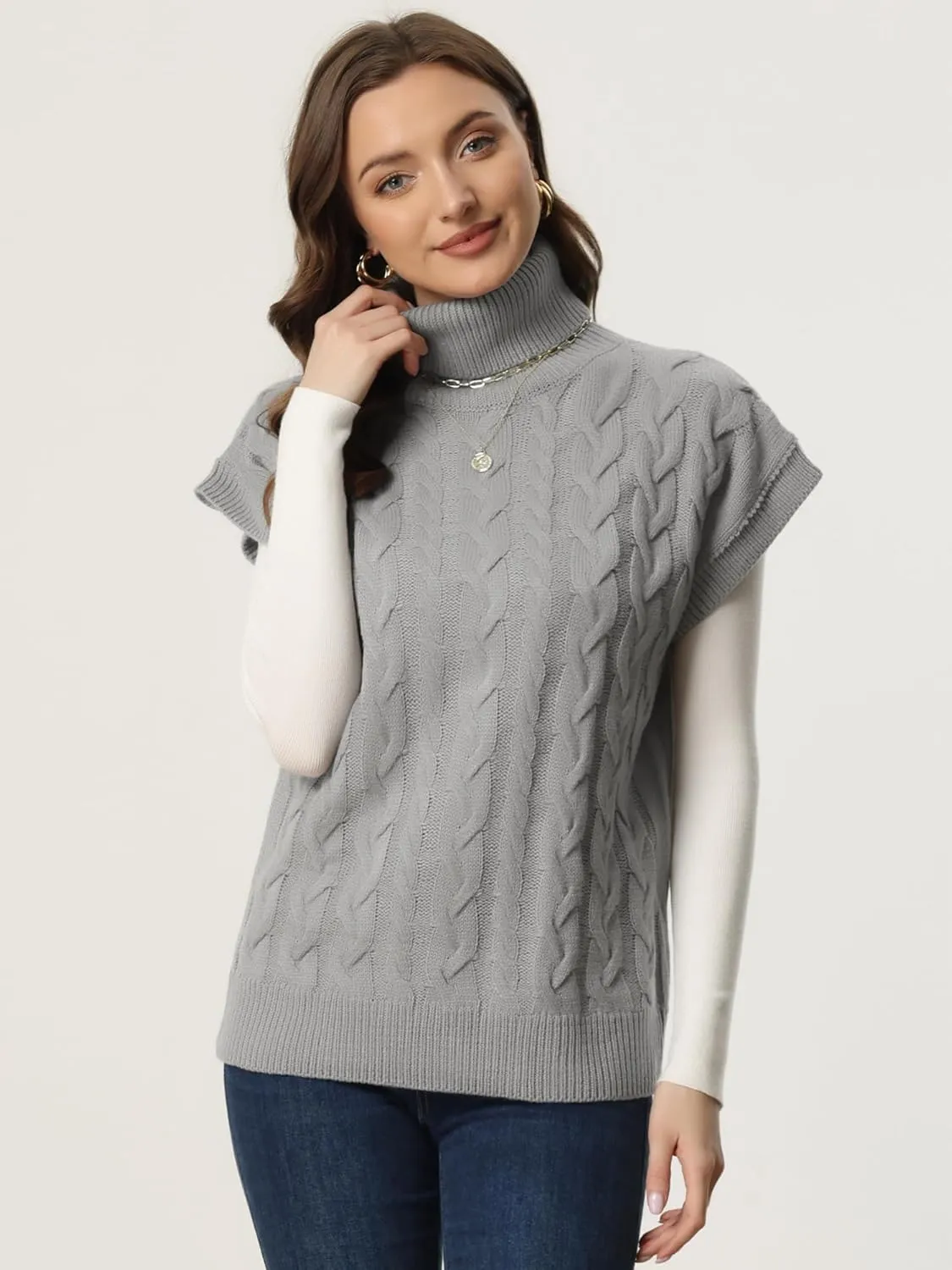 Allegra K Women's Casual Turtleneck Sweaters Mock Neck Twist Sleeveless Vests Knit Pullover Sweater Vest