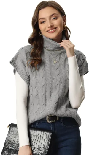 Allegra K Women's Casual Turtleneck Sweaters Mock Neck Twist Sleeveless Vests Knit Pullover Sweater Vest