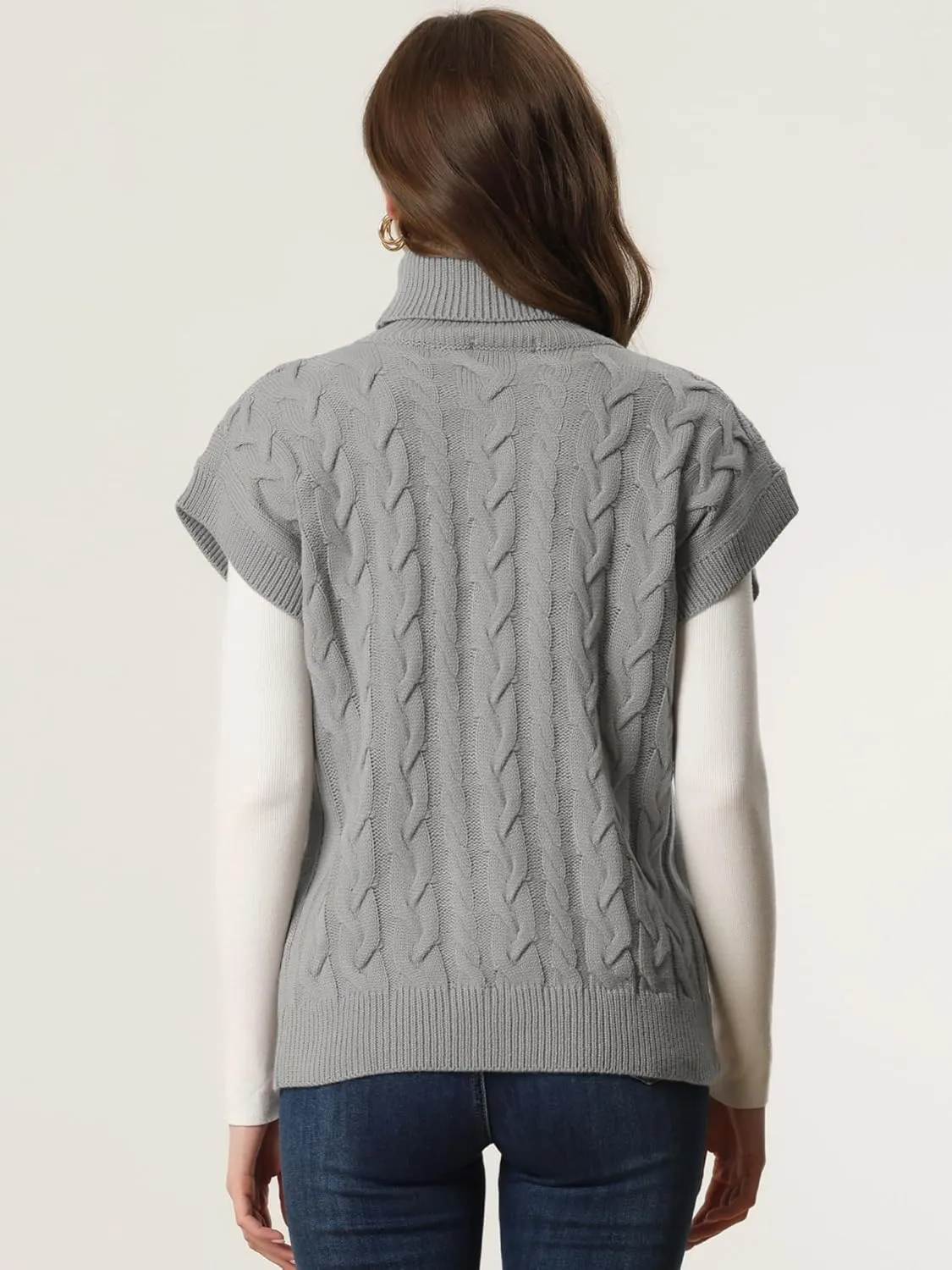 Allegra K Women's Casual Turtleneck Sweaters Mock Neck Twist Sleeveless Vests Knit Pullover Sweater Vest
