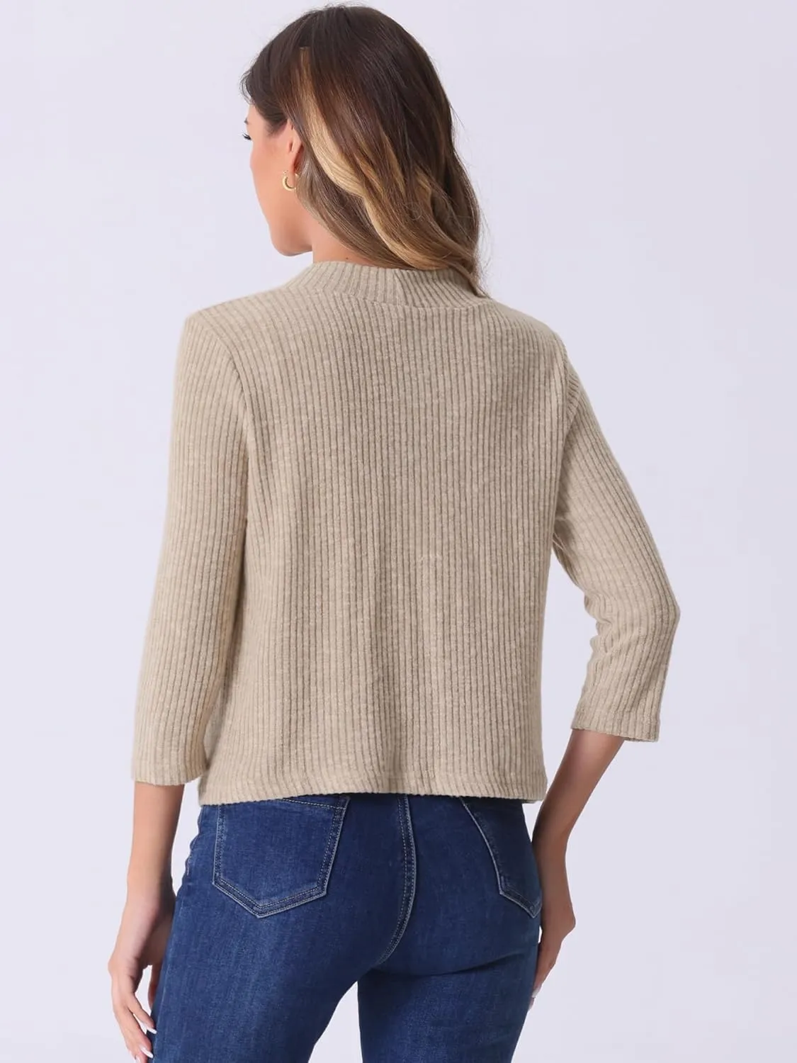 Allegra K Women's Cropped Elegant Sweater Open Front Long Sleeve Knit Shrug Casual Outfit Cardigans