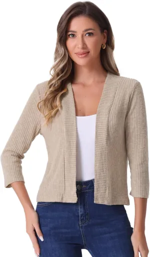 Allegra K Women's Cropped Elegant Sweater Open Front Long Sleeve Knit Shrug Casual Outfit Cardigans