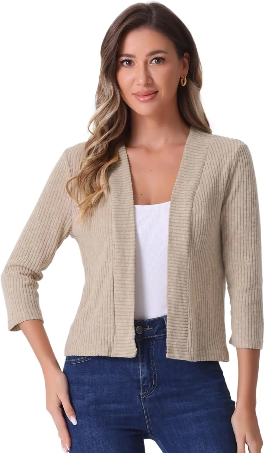 Allegra K Women's Cropped Elegant Sweater Open Front Long Sleeve Knit Shrug Casual Outfit Cardigans