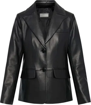 Anne Klein Women's Classic Blazer Leather Jacket-Black-XS