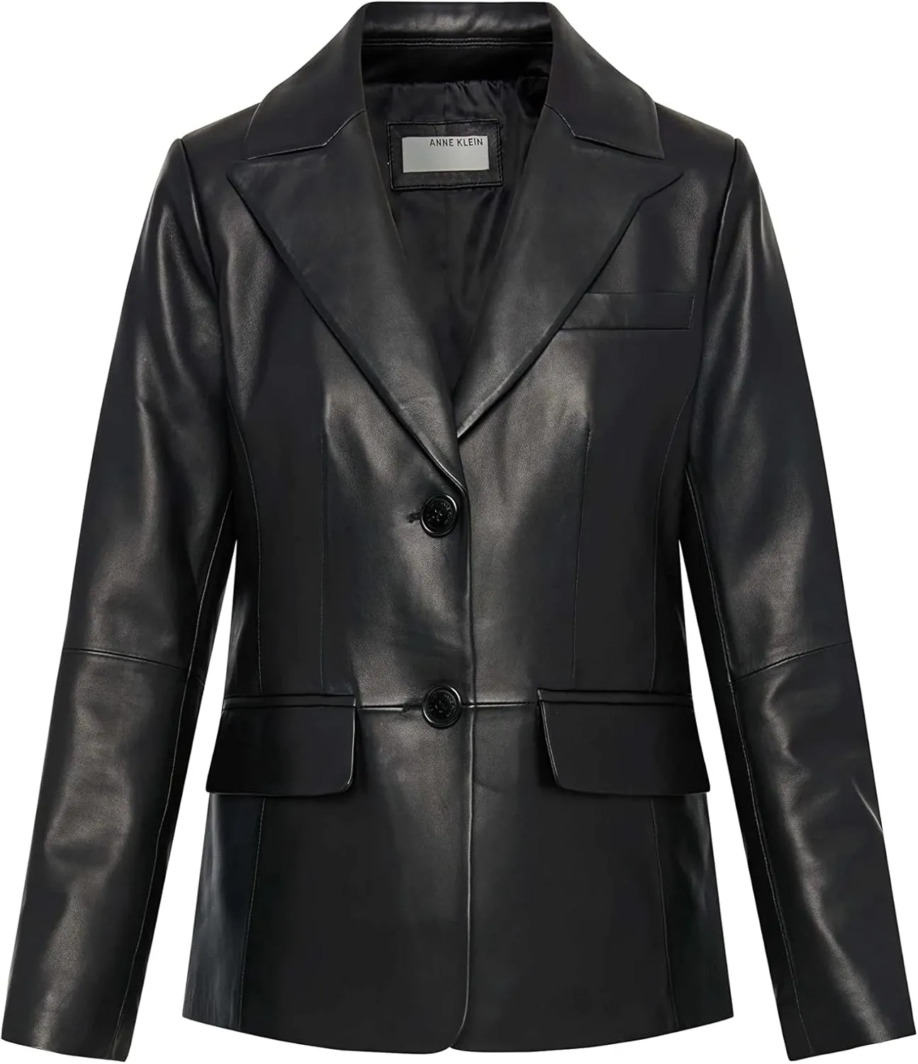 Anne Klein Women's Classic Blazer Leather Jacket-Black-XS
