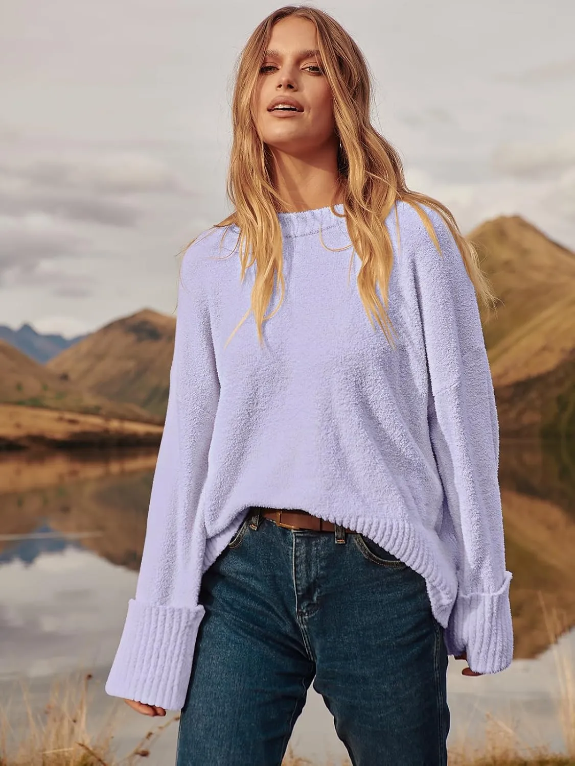 ANRABESS Women's Oversized Crewneck Long Sleeve Fuzzy Knit Casual Chunky Warm 2025 Fall Pullover Sweaters Top Trendy Outfits