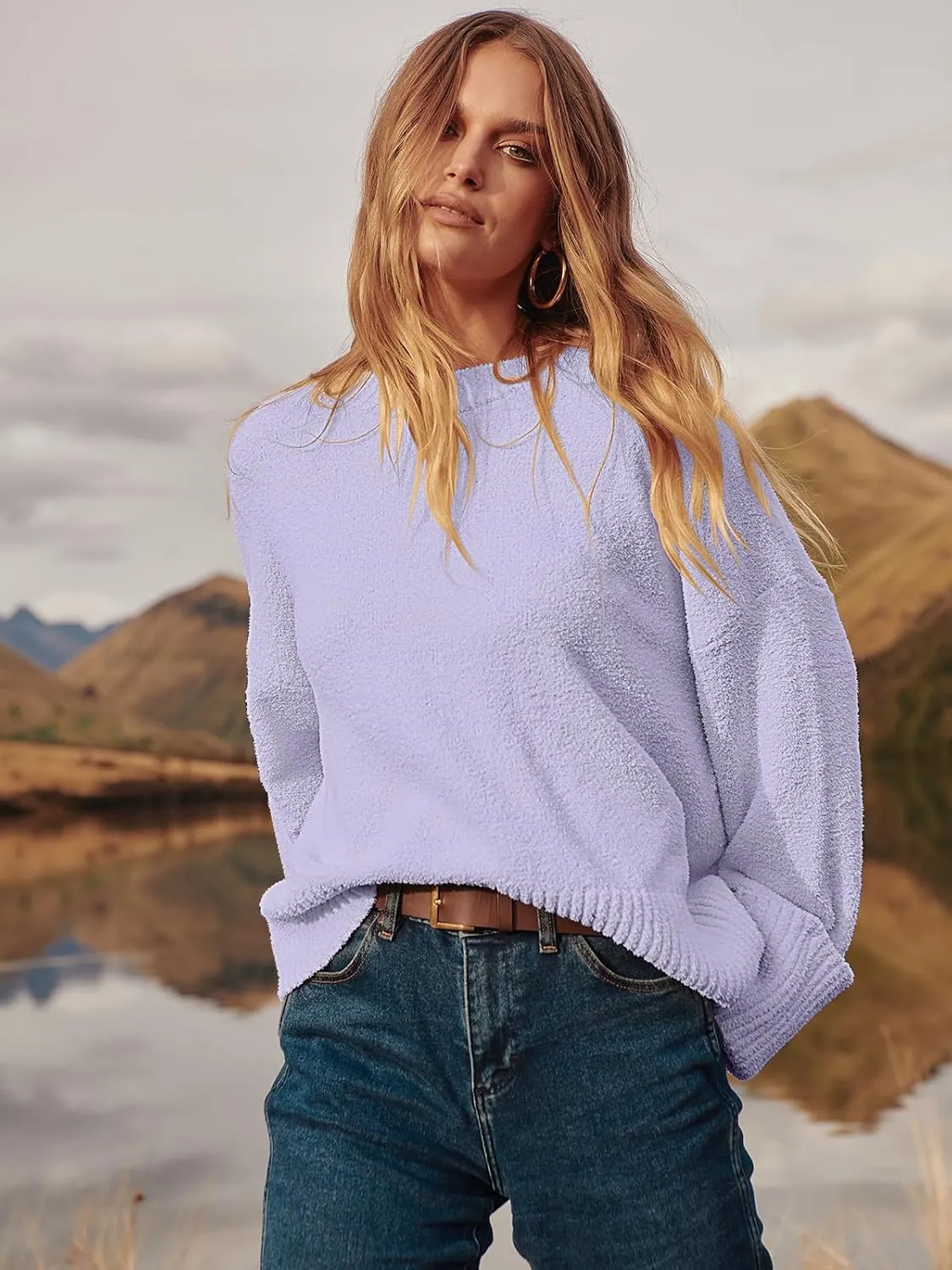 ANRABESS Women's Oversized Crewneck Long Sleeve Fuzzy Knit Casual Chunky Warm 2025 Fall Pullover Sweaters Top Trendy Outfits
