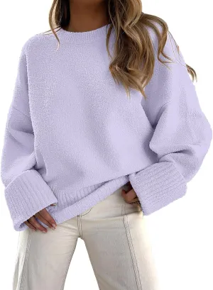 ANRABESS Women's Oversized Crewneck Long Sleeve Fuzzy Knit Casual Chunky Warm 2025 Fall Pullover Sweaters Top Trendy Outfits