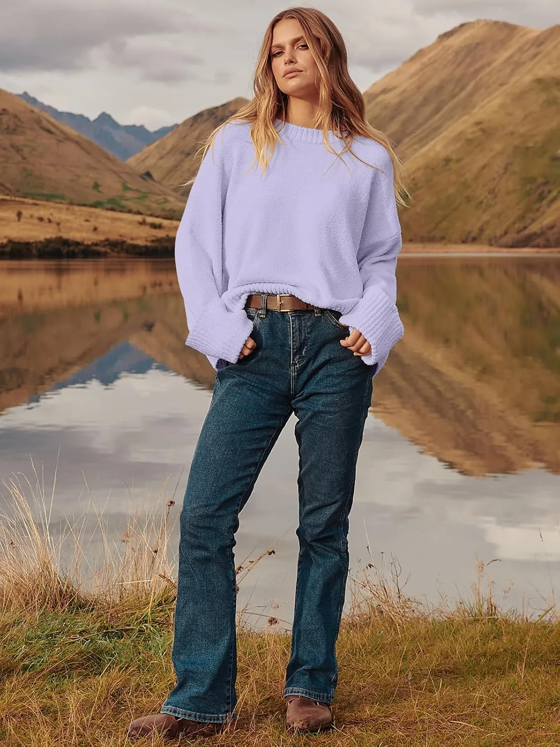 ANRABESS Women's Oversized Crewneck Long Sleeve Fuzzy Knit Casual Chunky Warm 2025 Fall Pullover Sweaters Top Trendy Outfits