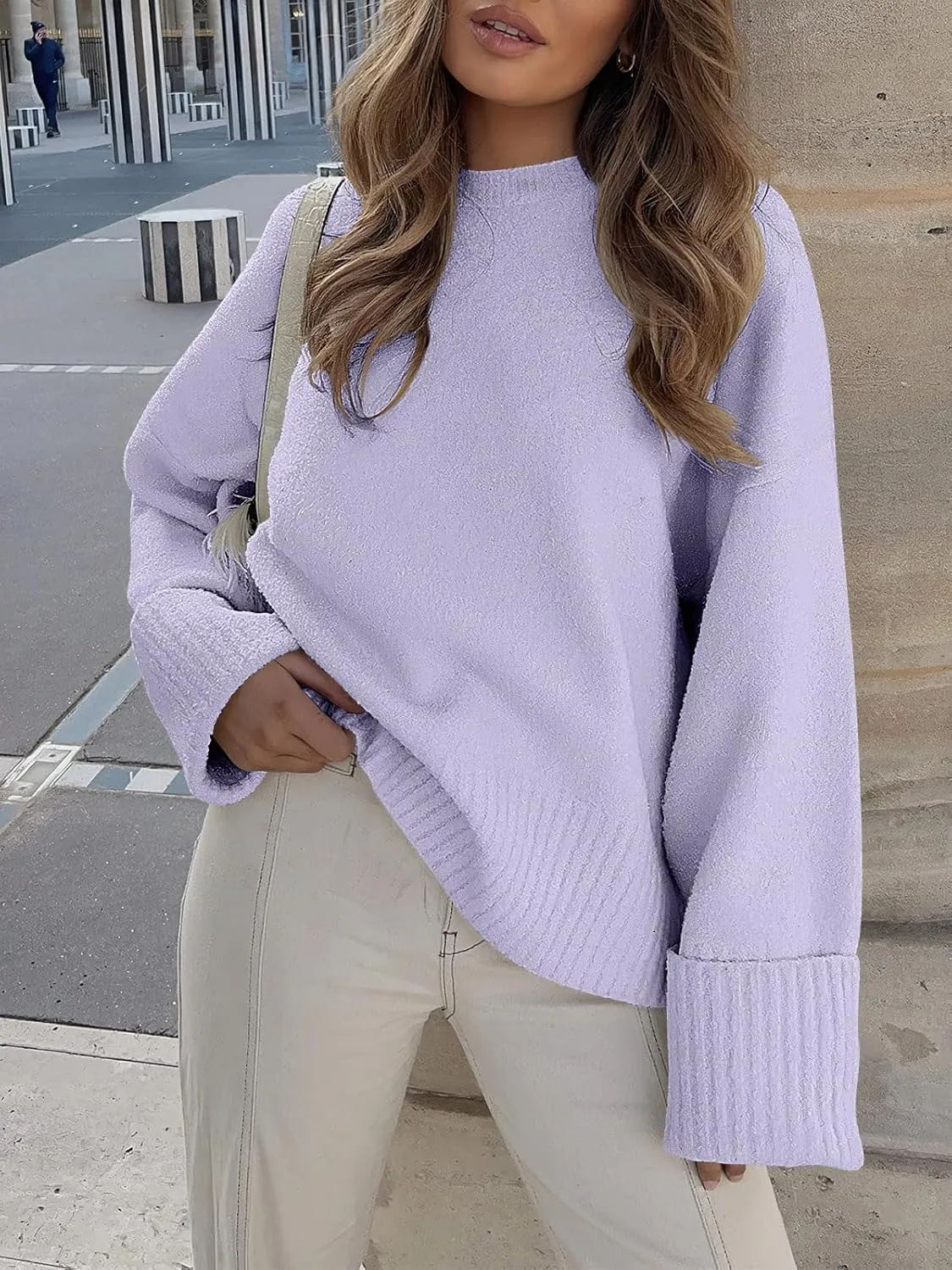 ANRABESS Women's Oversized Crewneck Long Sleeve Fuzzy Knit Casual Chunky Warm 2025 Fall Pullover Sweaters Top Trendy Outfits