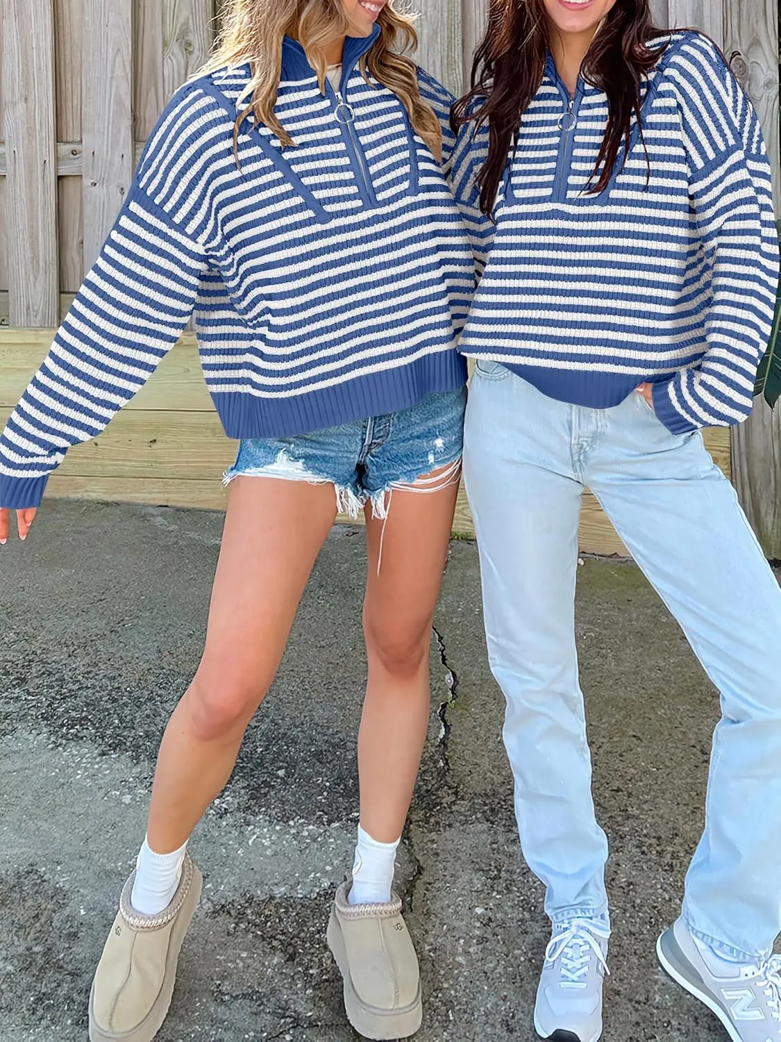 ANRABESS Womens Striped Sweaters Long Sleeve Casual Half Zip Knit Pullover Tops 2024 Fall Comfy Loose Ribbed Sweater