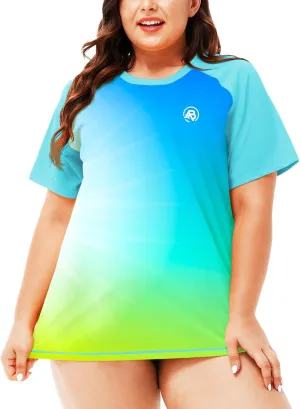 AOBUTE Women Plus Size Rash Guard Short Sleeve SPF Swim Shirts