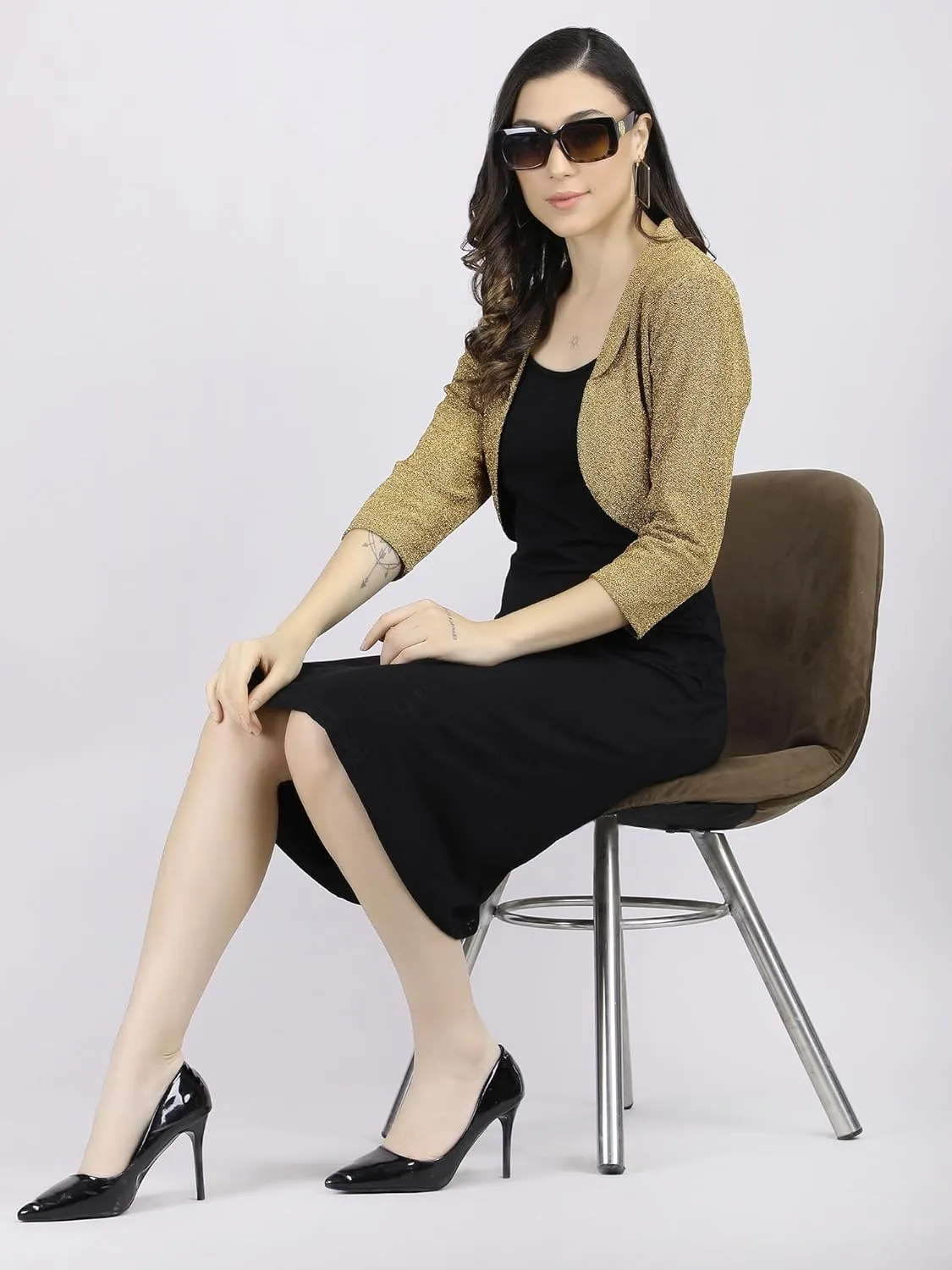 AOL Women's Short Lycra Shrug with Collar Neckline