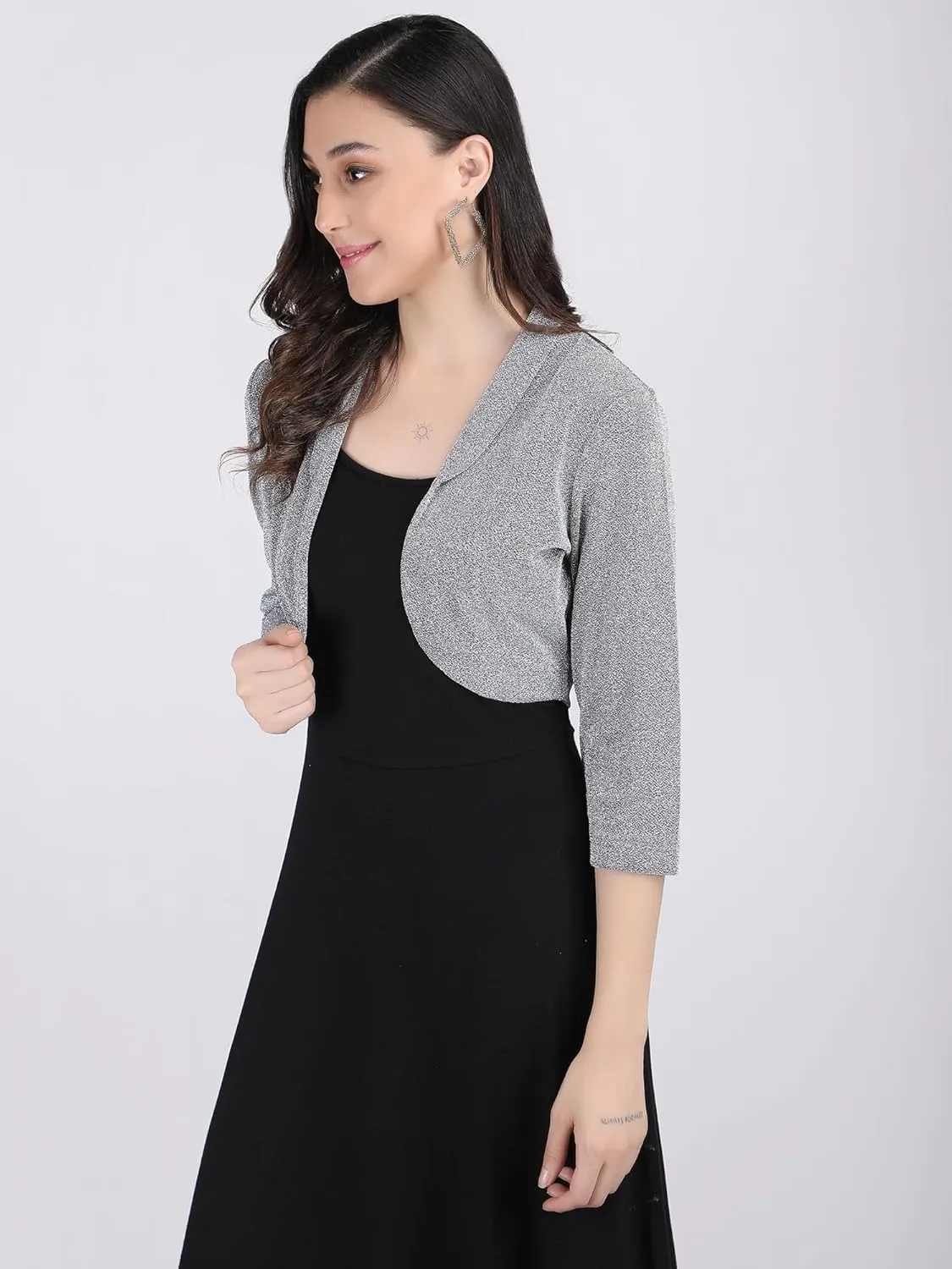 AOL Women's Short Lycra Shrug with Collar Neckline