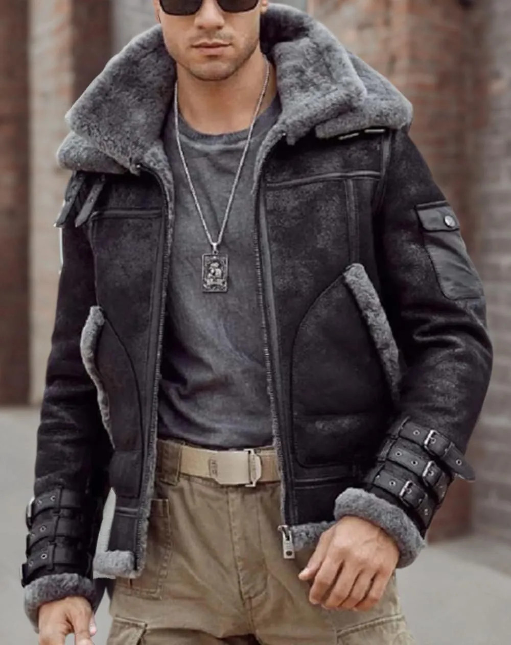 B3 Bomber Mens Jacket Aviator RAF Real Shearling Fur Flight Pilot WW2 Sheepskin Winter Leather Jacket