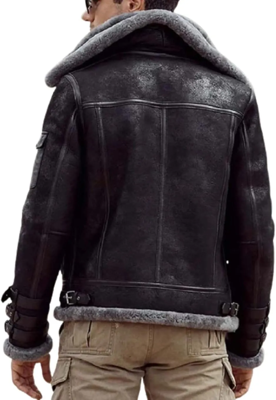 B3 Bomber Mens Jacket Aviator RAF Real Shearling Fur Flight Pilot WW2 Sheepskin Winter Leather Jacket