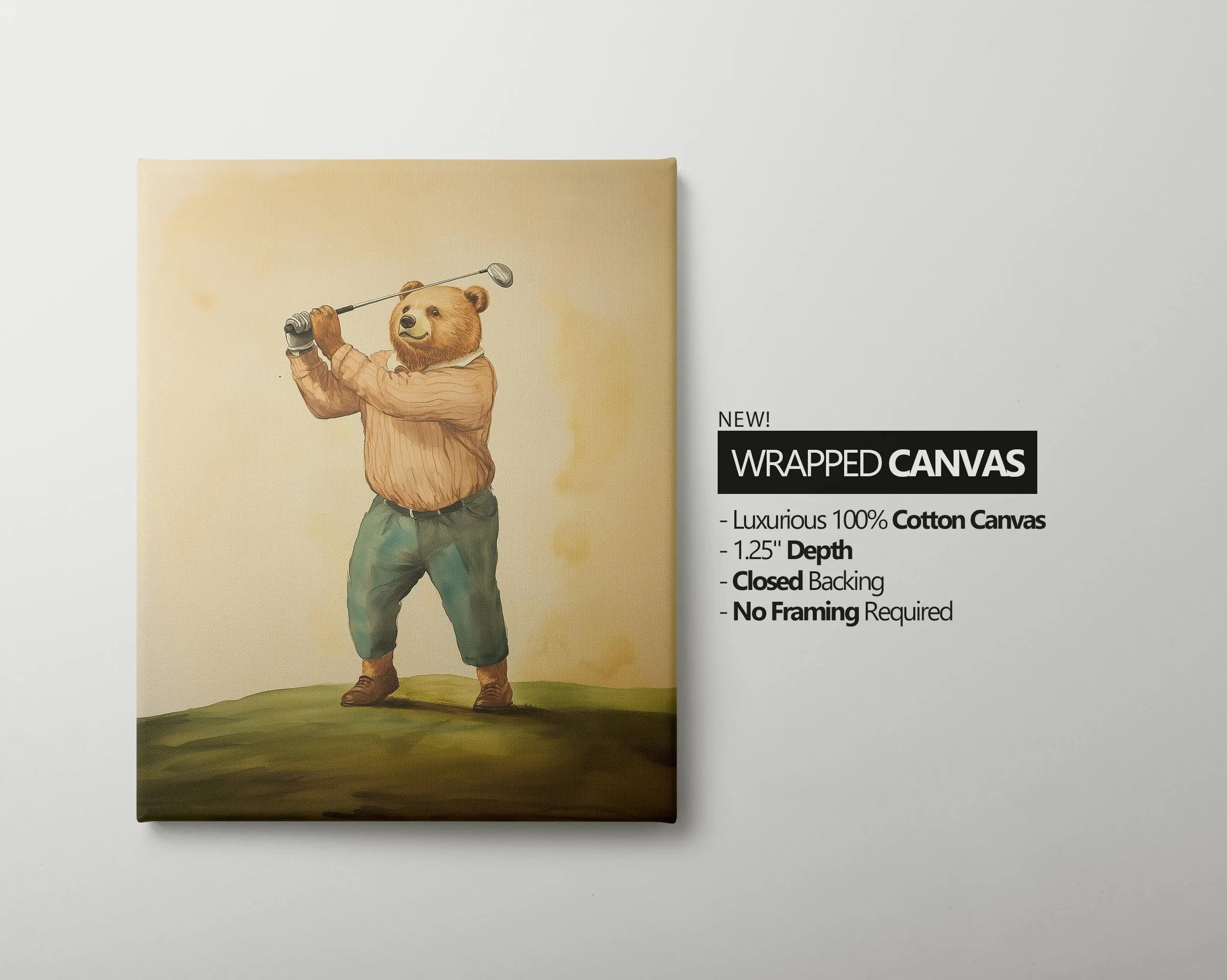 Bear Playing Golf Watercolor Art Print, Baby Shower Gift, Golf Theme Nursery Wall Art, Nursery Decor, 150