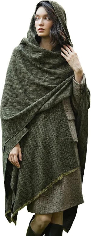 BEAUTELICATE Women Wool Cloak with Hood Open Front Warm Cardigans Blanket Vintage Poncho