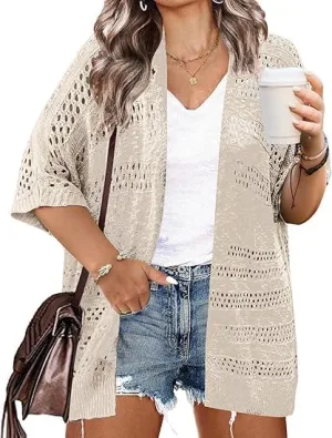 Beyove Plus Size Women Short Sleeve Summer Kimonos Boho Open Front Knitted Cardigans
