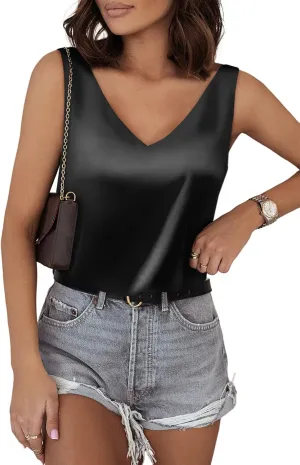 BLENCOT Tank Tops for Women V Neck Silk Summer Satin Sleeveless Blouses Basic Camisole Shirts