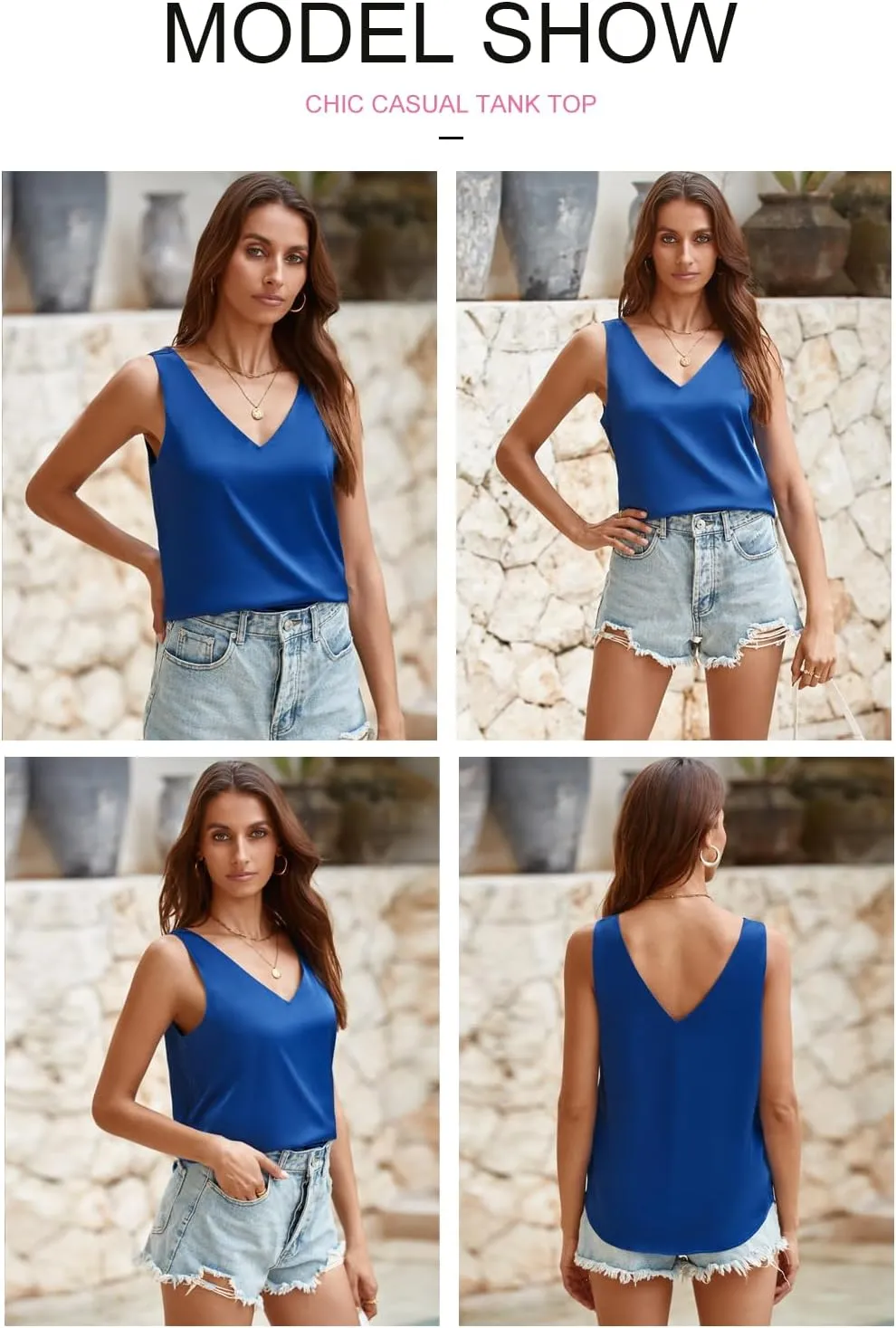 BLENCOT Tank Tops for Women V Neck Silk Summer Satin Sleeveless Blouses Basic Camisole Shirts