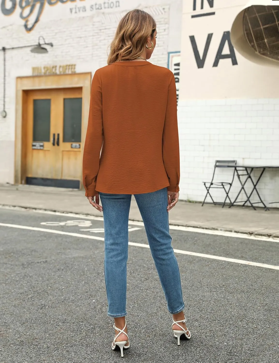Blooming Jelly Women's Dressy Casual Blouses Business Work Tops Long Sleeve V Neck Pleated Shirts 2025 Fall Outfits