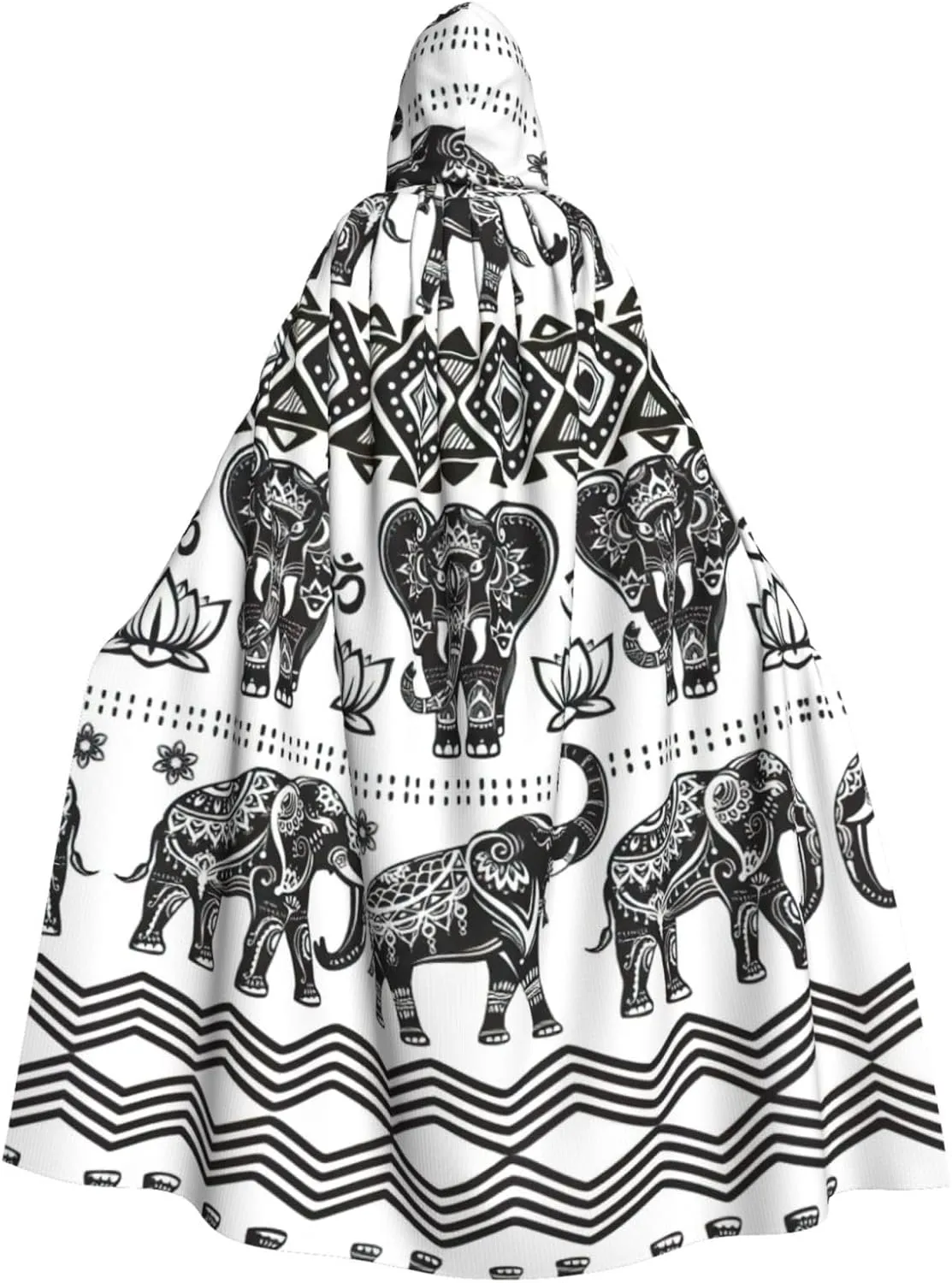 Bohemian Elephant Pattern Print Long Cape Unisex Cloak With Hood Halloween Costume Cloak Adult Vampire Witch Cape