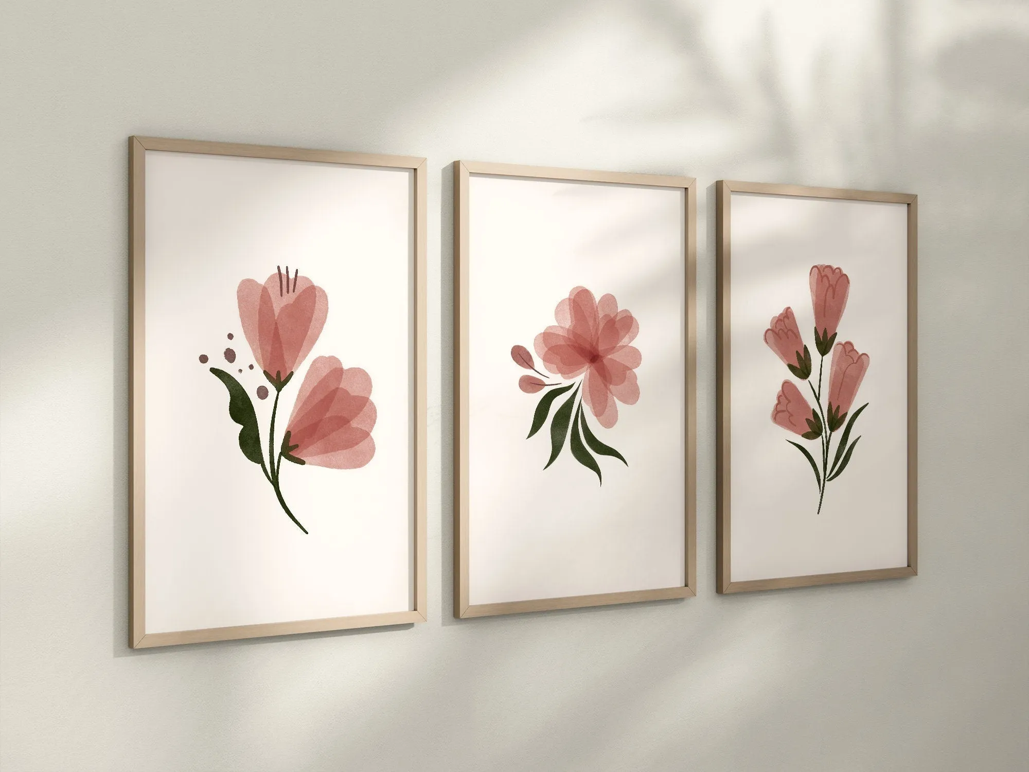Boho Floral Set of 3 Nursery Art Prints, Butterfly Nursery Wall Art, Pink Nursery Decor, Play Room, Girl Baby Room Ideas, 070