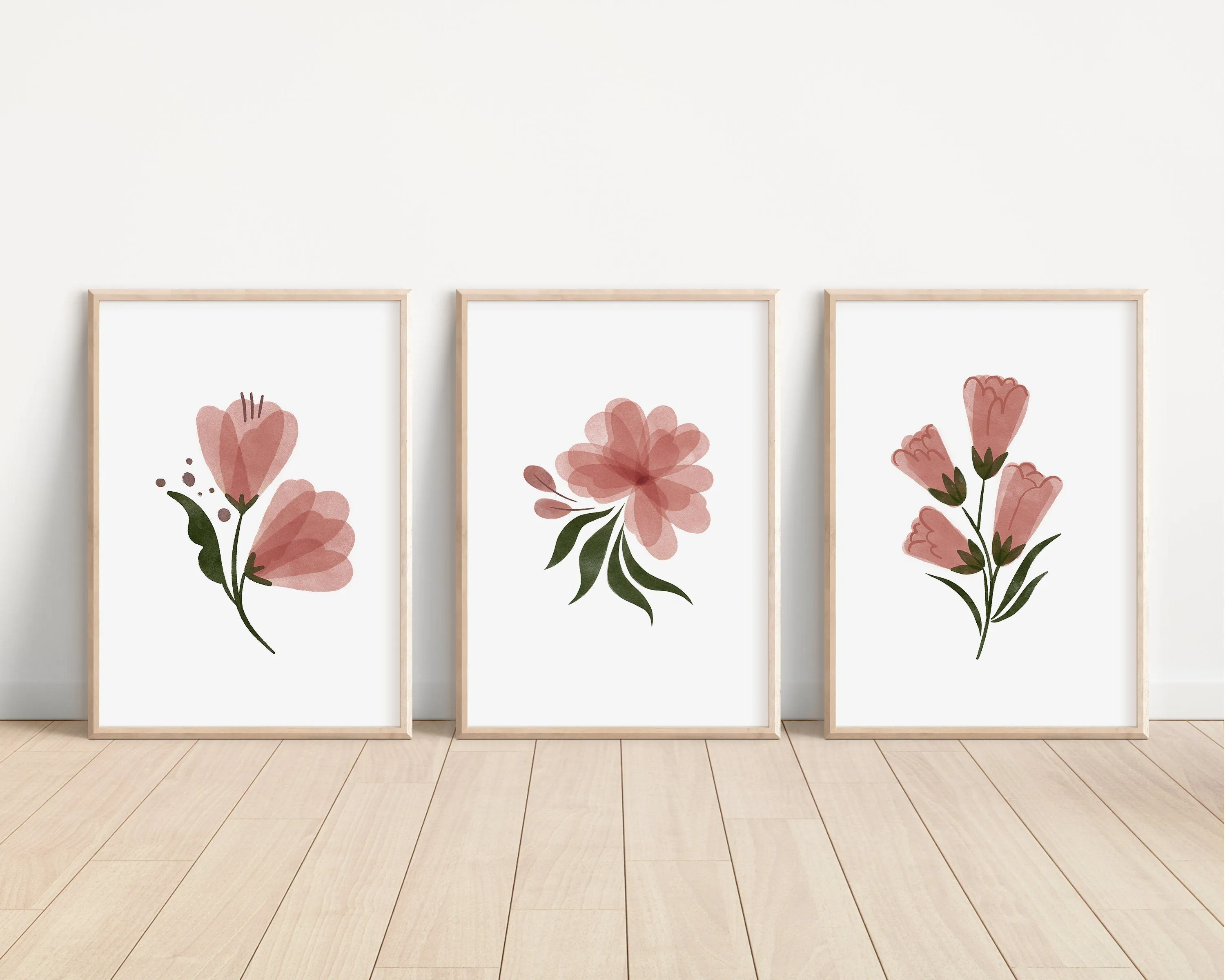 Boho Floral Set of 3 Nursery Art Prints, Butterfly Nursery Wall Art, Pink Nursery Decor, Play Room, Girl Baby Room Ideas, 070