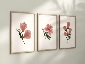 Boho Floral Set of 3 Nursery Art Prints, Butterfly Nursery Wall Art, Pink Nursery Decor, Play Room, Girl Baby Room Ideas, 070