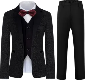 Boys Suit Slim Fit Tuxedo Suit for Kids 3 Piece Blazer Jackets Suit for Boy Ring Bearer Outfit
