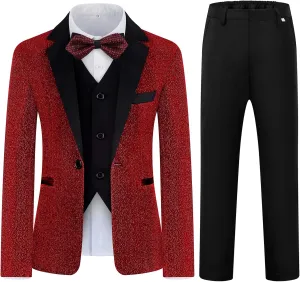 Boys Suit Slim Fit Tuxedo Suit for Kids 3 Piece Blazer Jackets Suit for Boy Ring Bearer Outfit